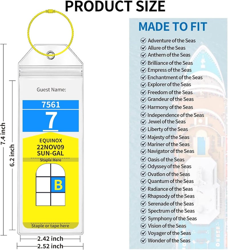 XIANGXING Royal Caribbean Luggage Tag Holders, 10 Pack Zip Seal Clear Cruise Luggage Tag Holder with Steel Loops for Royal Caribbean & Celebrity Cruise Essentials (10 Pcs with 10 Colors Ring) - Image 2